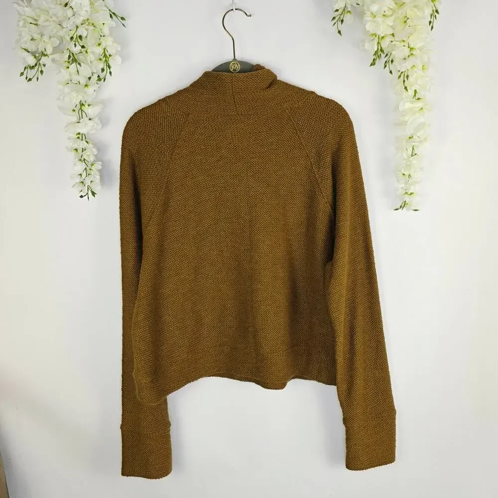 Aerie OFFLINE Hoodie Large Brown Textured Knit Thumbhole Pockets Cozy Athleisure